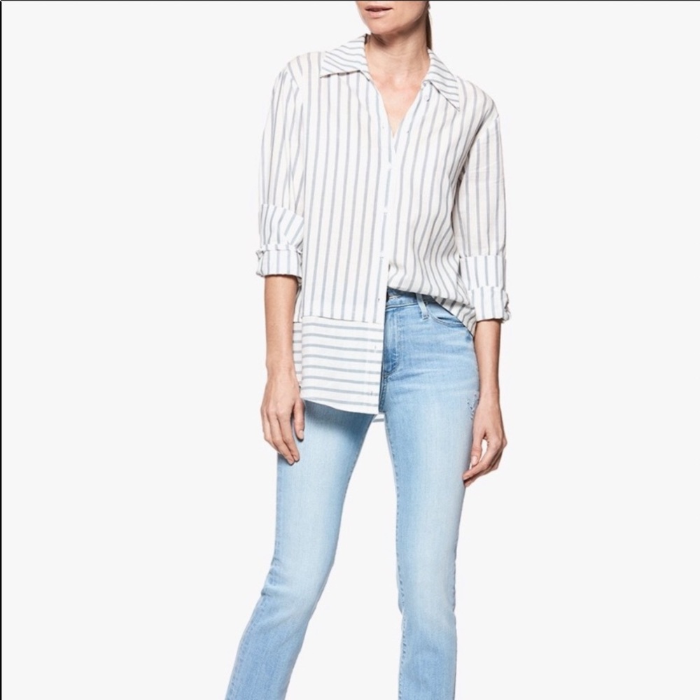 PAIGE White and Blue Striped Button Down Shirt - Picture 2 of 13